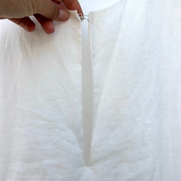 Juan de Dios Lisa Linen Midi Dress Embroidered Palm White Medium Caftan Cover-Up - Picture 11 of 13